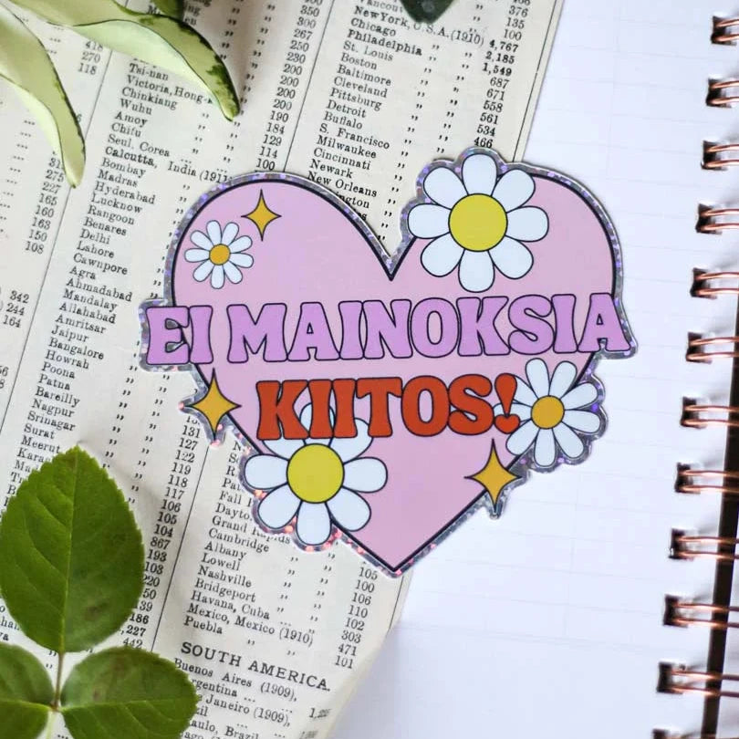 Ei mainoksia -tarra oveen tai postilaatikkoon, sydän